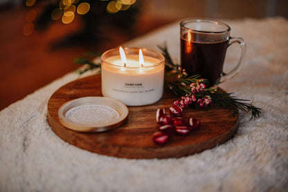 Bougie à la cire de soja avec couvercle doré Candy Cane / Boîte zéro déchet