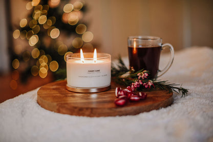 Bougie à la cire de soja avec couvercle doré Candy Cane / Boîte zéro déchet