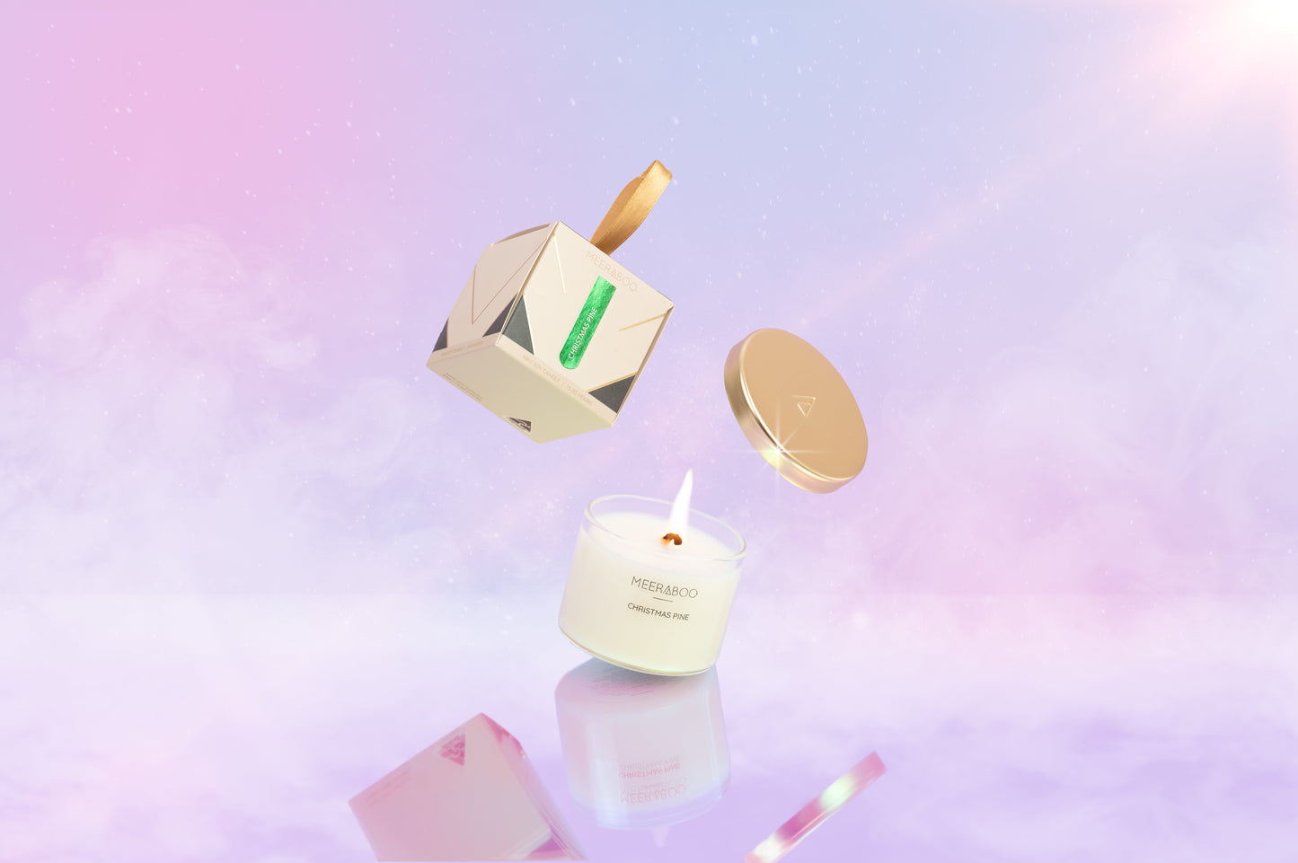 Mini bougie à la cire de soja avec couvercle doré Boule de Noël