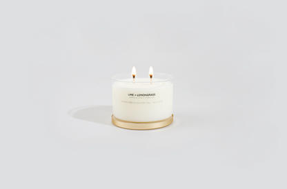 Bougie à la cire de soja Lime + Lemongrass avec couvercle doré